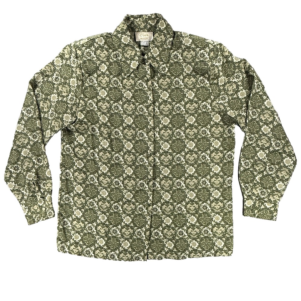 Vintage Voir Collection Women's Blouse Green Geometric  Pattern Size Large Retro